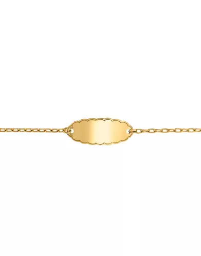 Gourmette B&eacute;b&eacute; Biscuit avec Cha&icirc;ne For&ccedil;at en Or Jaune Personnalisable