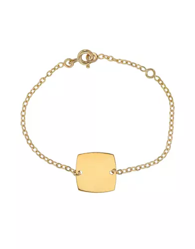 Gourmette Enfant Carr&eacute;e avec Cha&icirc;ne For&ccedil;at en Or Personnalisable