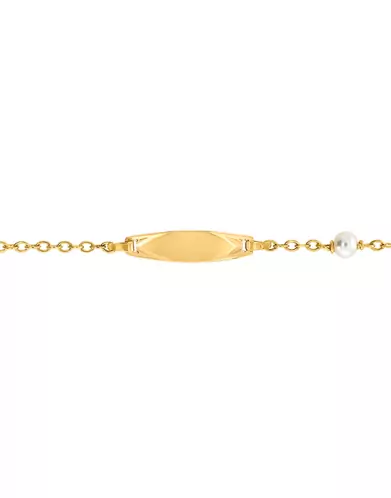 Gourmette B&eacute;b&eacute; Ovale avec Cha&icirc;ne For&ccedil;at Ronde en Or et Perle Personnalisable