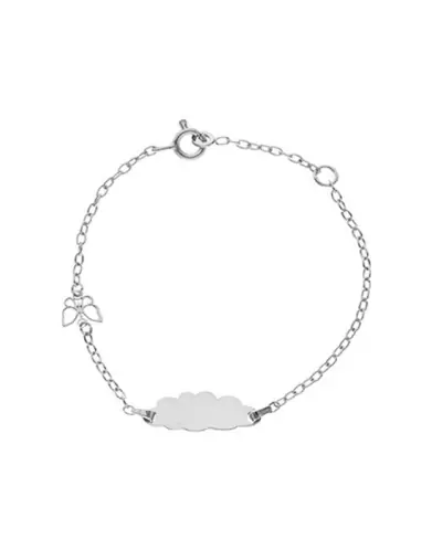 Gourmette B&eacute;b&eacute; Nuage avec Cha&icirc;ne For&ccedil;at et Papillon en Or Personnalisable