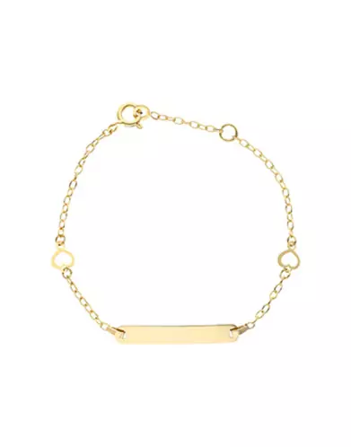 Gourmette Enfant Rectangle avec Cha&icirc;ne For&ccedil;at Coeurs en Or Personnalisable