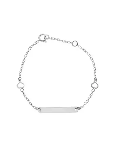 Gourmette Enfant Rectangle avec Cha&icirc;ne For&ccedil;at Coeurs en Or Personnalisable