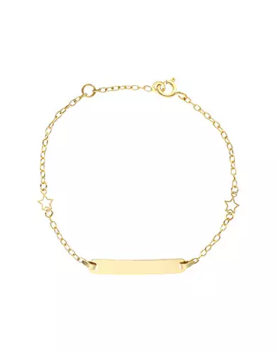 Gourmette Enfant Rectangle avec Cha&icirc;ne For&ccedil;at &Eacute;toiles en Or Personnalisable