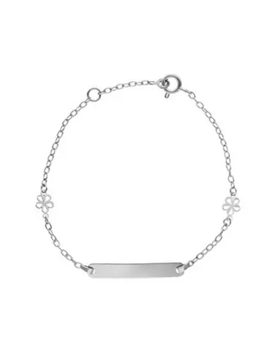Gourmette Enfant Rectangle avec Cha&icirc;ne For&ccedil;at Fleurs en Or Personnalisable
