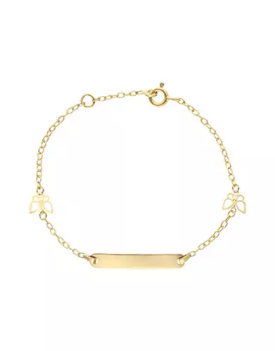 Gourmette Enfant Rectangle avec Cha&icirc;ne For&ccedil;at Papillons en Or Personnalisable