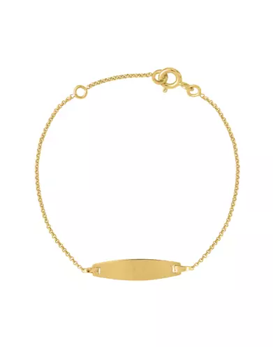 Gourmette B&eacute;b&eacute; Ovale avec Cha&icirc;ne Jaseron en Or Jaune Personnalisable
