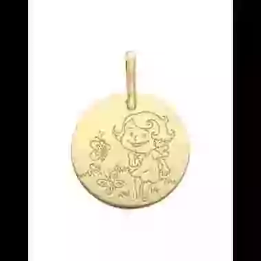 M&eacute;daille Petite Fille Papillons en or - La F&eacute;e Galipette image cachée