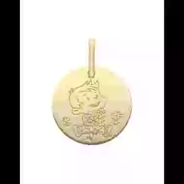 M&eacute;daille Petit Gar&ccedil;on Fleurs en Or - La F&eacute;e Galipette image cachée