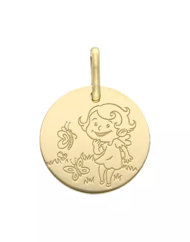 M&eacute;daille Petite Fille Papillons en or - La F&eacute;e Galipette