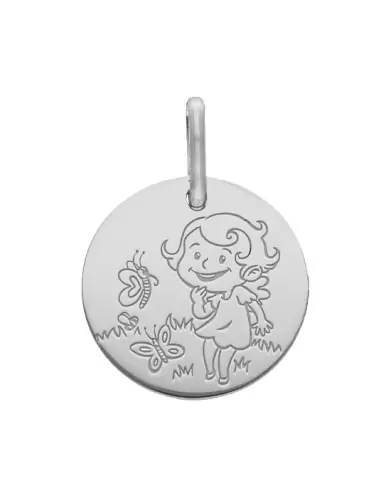 M&eacute;daille Petite Fille Papillons en or - La F&eacute;e Galipette