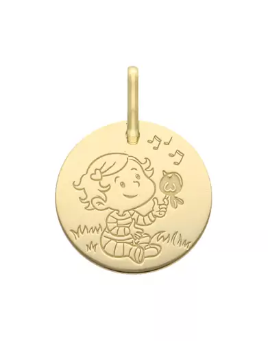 M&eacute;daille Petite Fille Oiseau en Or - La F&eacute;e Galipette