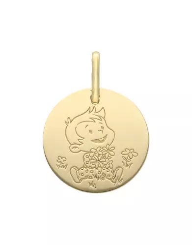 M&eacute;daille Petit Gar&ccedil;on Fleurs en Or - La F&eacute;e Galipette