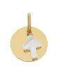 M&eacute;daille Ronde &agrave; Graver en Or Nacre Croix
