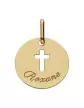M&eacute;daille Ronde Or Croix Ajour&eacute;e Personnalisable