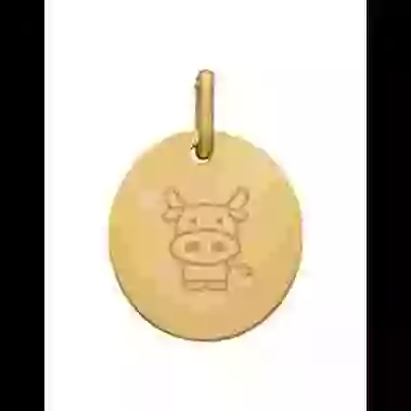 M&eacute;daille Ovale M Zodiaque Enfantin en Or &agrave; Personnaliser image cachée