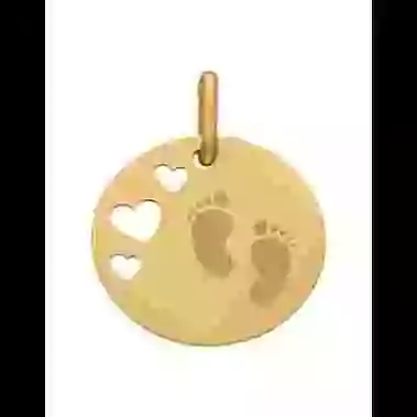 M&eacute;daille Ronde M Ajour&eacute;e Coeurs Empreintes Pieds image cachée