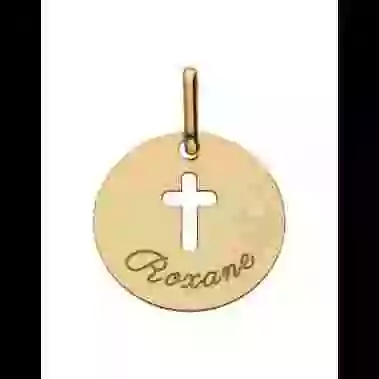 M&eacute;daille Ronde Or Croix Ajour&eacute;e Personnalisable image cachée