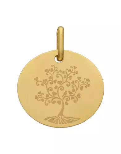 M&eacute;daille Ronde M Arbre de Vie Oiseaux en Or Personnalisable