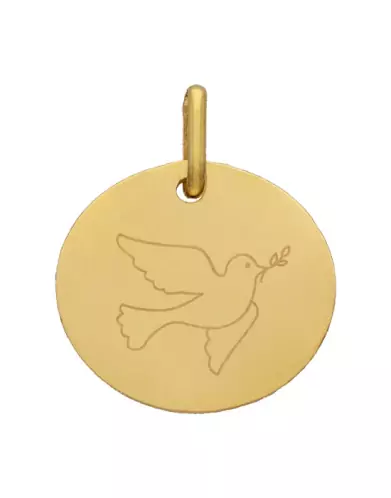 M&eacute;daille Ronde M Colombe en Or Personnalisable
