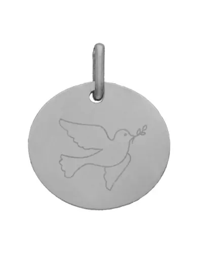 M&eacute;daille Ronde M Colombe en Or Personnalisable