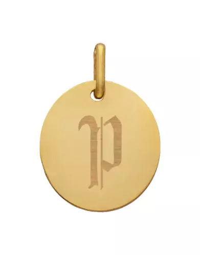 M&eacute;daille Ovale M Lettre Grav&eacute;e Style Gothique en Or &agrave; Personnaliser