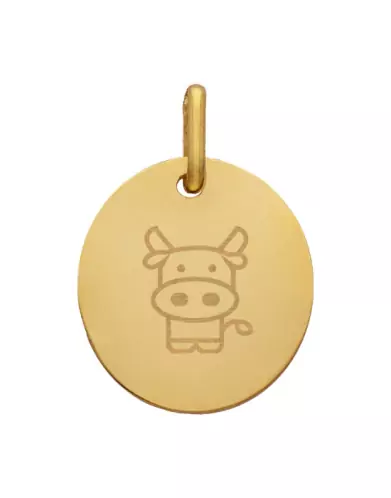 M&eacute;daille Ovale M Zodiaque Enfantin en Or &agrave; Personnaliser