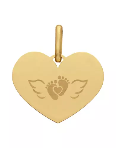 M&eacute;daille C&oelig;ur M Ange Petits Pieds en Or &agrave; Personnaliser