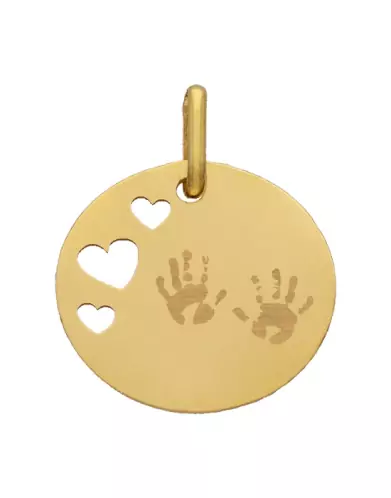 M&eacute;daille Ronde M Ajour&eacute;e Coeurs Empreintes Mains