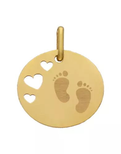 M&eacute;daille Ronde M Ajour&eacute;e Coeurs Empreintes Pieds