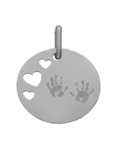 M&eacute;daille Ronde M Ajour&eacute;e Coeurs Empreintes Mains