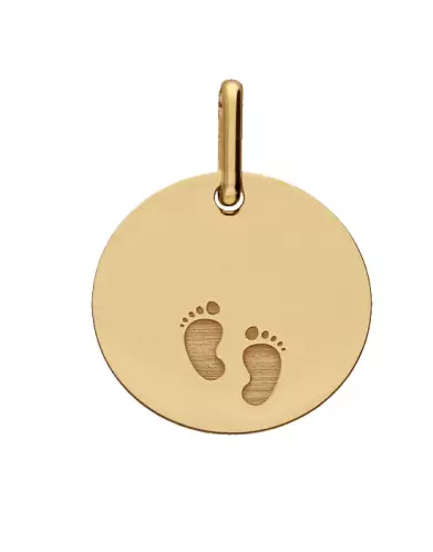 M&eacute;daille Ronde Or Empreintes Pieds Personnalisable