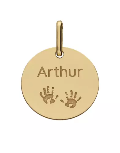 M&eacute;daille Ronde Or Empreintes Mains Personnalisable