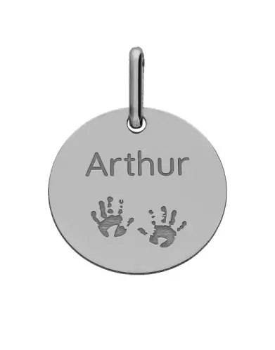 M&eacute;daille Ronde Or Empreintes Mains Personnalisable