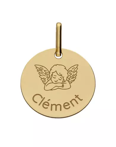 M&eacute;daille Ronde Or Ange Personnalisable