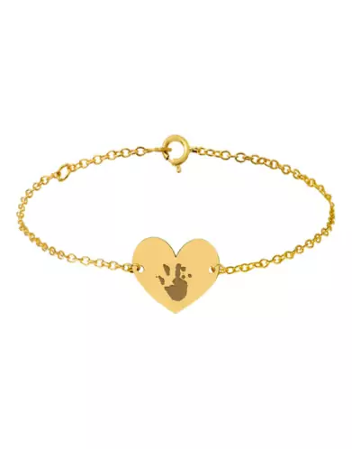 Bracelet C&oelig;ur en Or sur cha&icirc;ne &agrave; personnaliser avec une empreinte